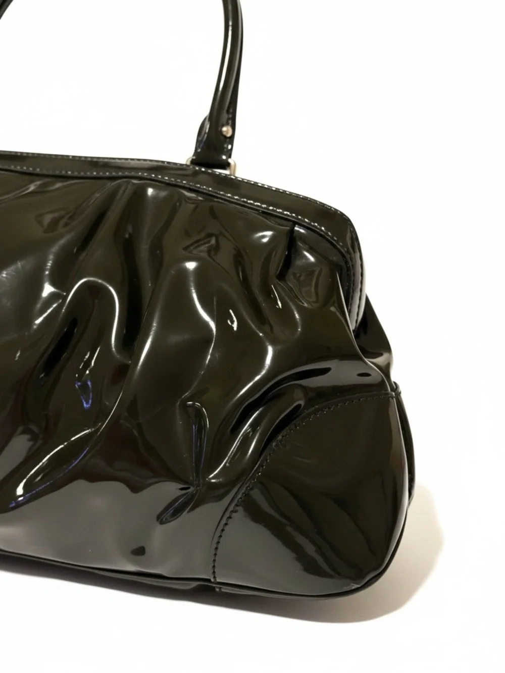 Salvatore Ferragamo Olive Green Patent Leather Marisa Gancini Satchel Auth